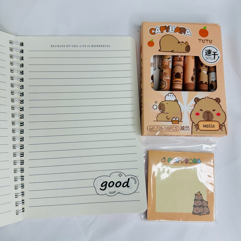 Capybara Bear Stationery Set with Notebook and Pens & Post it Notes - Picture 5 of 6